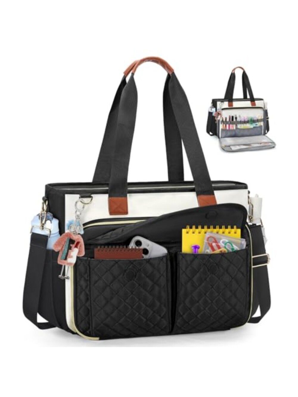 RAINSMORE Teacher Tote Bag for Women 15.6 Inch Laptop Tote, Work Nurse Bag,